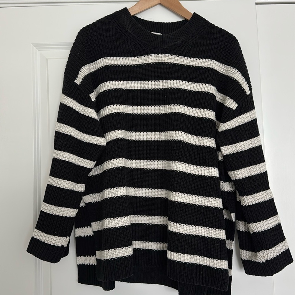 Striped Knit Sweater with Side Slits